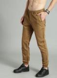 Roadster Khaki Brown Regular Fit Solid Joggers Men