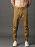 Roadster Khaki Regular Fit Self Design Regular Trouser Men