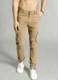 Roadster Khaki Regular Fit Solid Joggers Cargos men