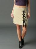 Roadster Khaki Solid Straight Mini Skirt Women