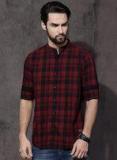 Roadster Maroon & Black Regular Fit Checked Casual Shirt Men