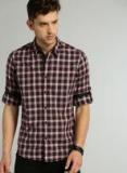 Roadster Maroon & Grey Regular Fit Checked Casual Shirt Men