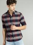 Roadster Maroon & Navy Regular Fit Checked Casual Shirt Men