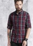 Roadster Maroon Checked Casual Shirt Men