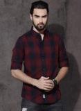 Roadster Maroon Checked Slim Fit Casual Shirt men