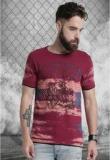 Roadster Maroon Printed Regular Fit Round Neck T Shirt Men