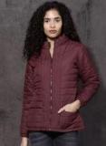 Roadster Maroon Self Pattern Winter Jacket Women