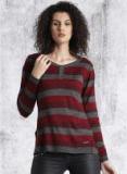 Roadster Maroon Striped Sweater Women