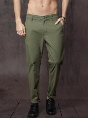 Roadster Men Olive Green Regular Fit Solid Regular Trousers