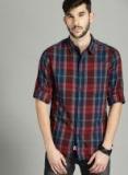 Roadster Navy & Red Regular Fit Checked Casual Shirt Men