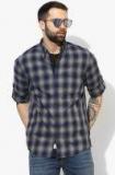 Roadster Navy Blue & Grey Regular Fit Checked Casual Shirt Men