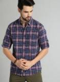 Roadster Navy Blue & Maroon Vettel Regular Fit Checked Casual Shirt Men