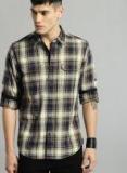 Roadster Navy Blue & Off White Regular Fit Checked Casual Shirt Men