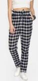 Roadster Navy Blue & Off White Regular Fit Checked Regular Trouser women