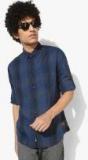 Roadster Navy Blue Regular Fit Checked Casual Shirt Men