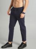 Roadster Navy Blue Regular Fit Self Design Regular Trousers Men