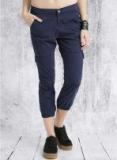 Roadster Navy Blue Regular Fit Solid Cargos Women