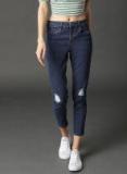 Roadster Navy Blue Skinny Fit Mid Rise Low Distress Stretchable Jeans Women