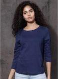 Roadster Navy Blue Solid T Shirt Women