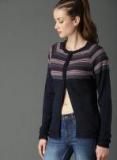 Roadster Navy Blue Striped Cardigan Women