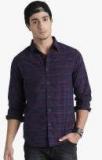 Roadster Navy Blue Striped Regular Fit Casual Shirt Men