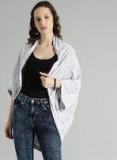 Roadster Off White & Grey Solid Open Front Shrug Women