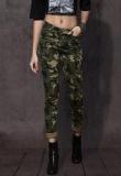 Roadster Olive Green & Black Slim Fit Printed Chinos women