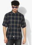 Roadster Olive Green & Navy Blue Regular Fit Checked Casual Shirt Men