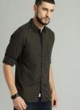 Roadster Olive Green & Navy Regular Fit Checked Casual Shirt Men