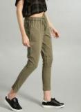 Roadster Olive Green Cropped Regular Trousers Women