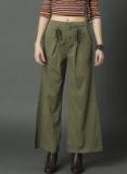 Roadster Olive Green Flared Solid Bootcut Trouser Women