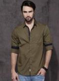 Roadster Olive Green Regular Fit Solid Casual Shirt Men