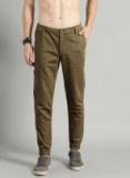 Roadster Olive Green Regular Fit Solid Joggers Men