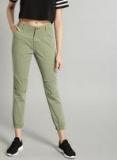 Roadster Olive Green Regular Fit Solid Joggers Women