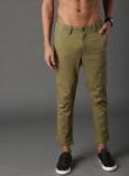 Roadster Olive Green Slim Fit Solid Cropped Trouser Men