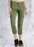 Roadster Olive Regular Fit Solid Cargos Women