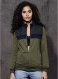 Roadster Olive Self Pattern Sweat Jacket Women