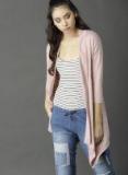 Roadster Pink Solid Open Front Shrug Women