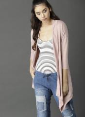 Roadster Pink Solid Open Front Shrug women