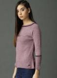 Roadster Purple Self Design Sweater Women