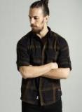 Roadster Time Travlr Men Black & Olive Brown Regular Fit Checked Casual Shirt