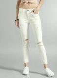 Roadster White Skinny Fit Mid Rise Mildly Distressed Stretchable Jeans Women