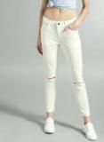 Roadster White Skinny Fit Mid Rise Slash Knee Stretchable Jeans Women