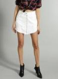 Roadster White Solid Denim A Line Skirt Women