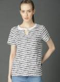 Roadster White Striped Round Neck T Shirt women