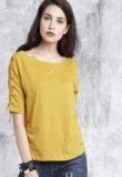 Roadster Women Mustard Yellow Solid Boat Neck T Shirt Women