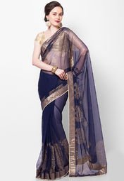 Rohit Bal For Jabong Hand Block Printed Net Saree Blouse Set Women