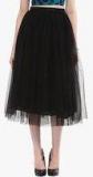 Roving Mode Black Solid Flared Midi Skirt Women