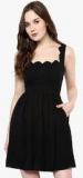 Roving Mode Black Solid Skater Dress Women