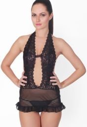 Ruby Black Lace Babydoll With G String Women